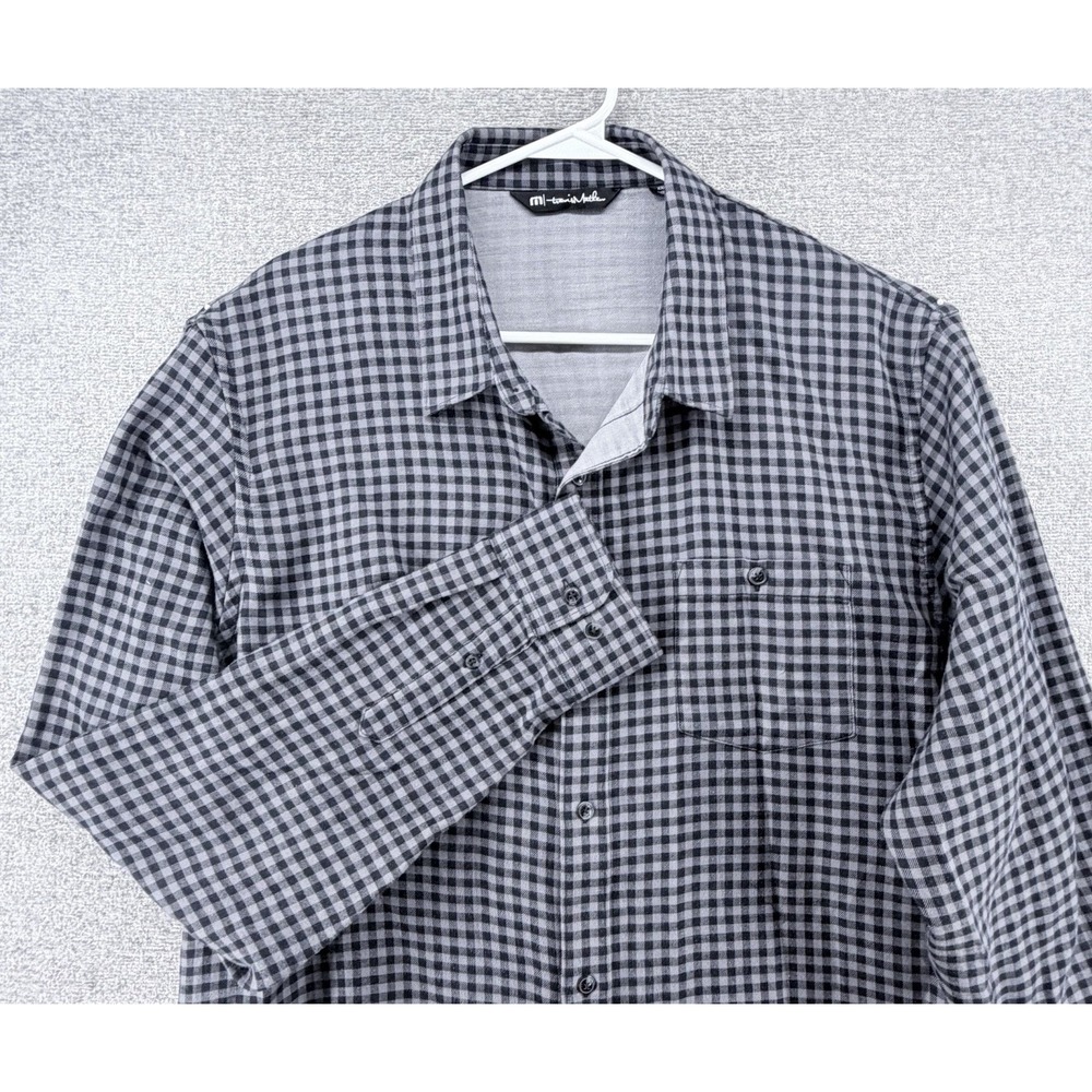 Travis Mathew Flannel Shirt Men Size XXL Black Gray Check Long Sleeve Button Up